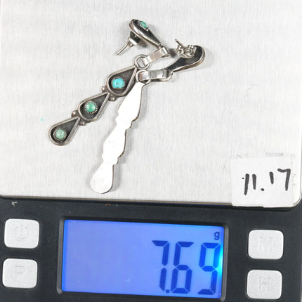 Vintage Zuni long dangle snake eye turquoise sterling shadowbox earrings - Estate Fresh Austin