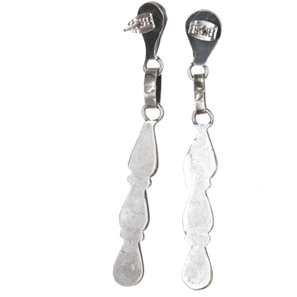 Vintage Zuni long dangle snake eye turquoise sterling shadowbox earrings - Estate Fresh Austin