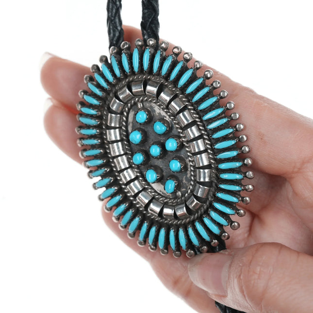 Vintage Zuni Native American Silver and turquoise cluster bolo tie - Estate Fresh Austin