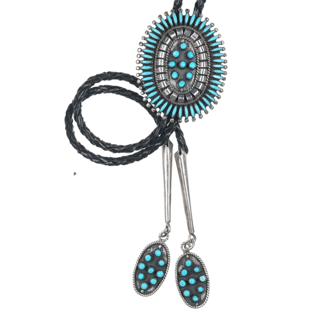 Vintage Zuni Native American Silver and turquoise cluster bolo tie - Estate Fresh Austin