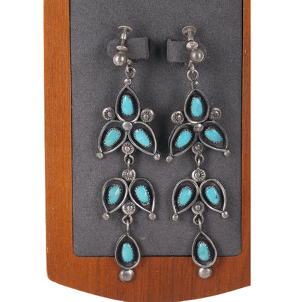 Vintage Zuni Native American Sterling turquoise Chandelier style screw back earr - Estate Fresh Austin