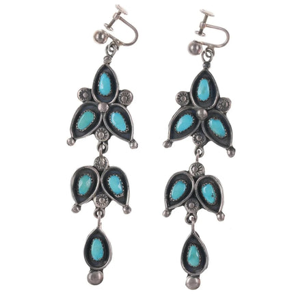 Vintage Zuni Native American Sterling turquoise Chandelier style screw back earr - Estate Fresh Austin