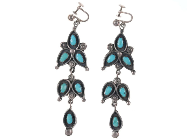 Vintage Zuni Native American Sterling turquoise Chandelier style screw back earr - Estate Fresh Austin