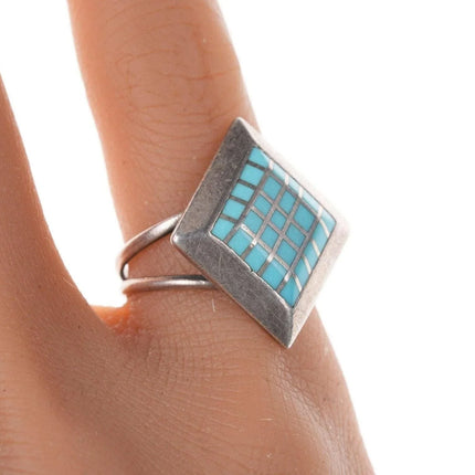 Vintage Zuni Native American Sterling Turquoise Micro Channel inlay ring size 5. - Estate Fresh Austin