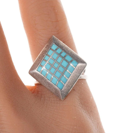 Vintage Zuni Native American Sterling Turquoise Micro Channel inlay ring size 5. - Estate Fresh Austin