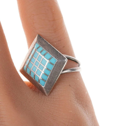 Vintage Zuni Native American Sterling Turquoise Micro Channel inlay ring size 5. - Estate Fresh Austin