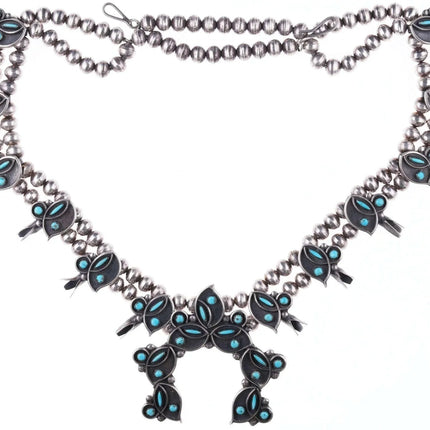 Vintage Zuni Petit point turquoise sterling squash blossom necklace - Estate Fresh Austin