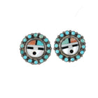 Vintage Zuni Screw back Earrings sunface inlay with turquoise borders - Estate Fresh Austin