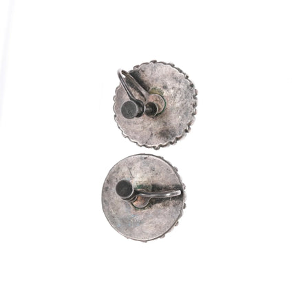 Vintage Zuni Screw back Earrings sunface inlay with turquoise borders - Estate Fresh Austin