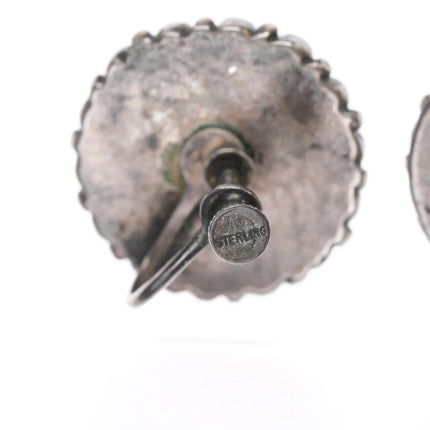 Vintage Zuni Screw back Earrings sunface inlay with turquoise borders - Estate Fresh Austin