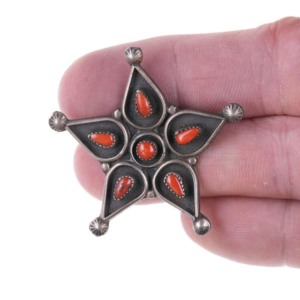 Vintage Zuni sterling silver and coral needlepoint star pin - Estate Fresh Austin