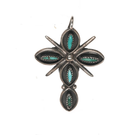 Vintage Zuni silver needlepoint turquoise pendant - Estate Fresh Austin