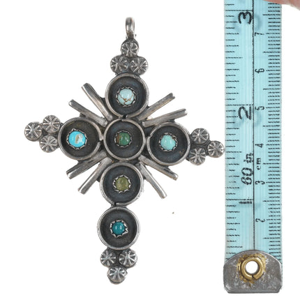 Vintage Zuni silver snake eye turquoise cross pendant - Estate Fresh Austin
