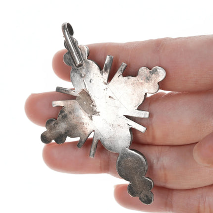 Vintage Zuni silver snake eye turquoise cross pendant - Estate Fresh Austin