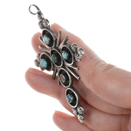 Vintage Zuni silver snake eye turquoise cross pendant - Estate Fresh Austin
