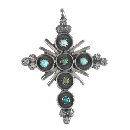 Vintage Zuni silver snake eye turquoise cross pendant - Estate Fresh Austin