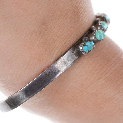 6.12" Vintage Zuni Sterling carved turquoise row cuff bracelet - Estate Fresh Austin