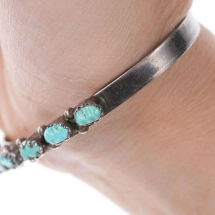 6.12" Vintage Zuni Sterling carved turquoise row cuff bracelet - Estate Fresh Austin