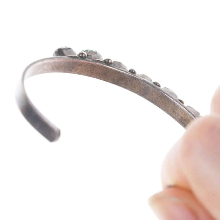 6.12" Vintage Zuni Sterling carved turquoise row cuff bracelet - Estate Fresh Austin