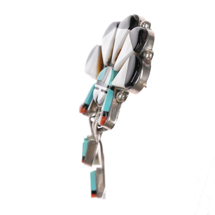Vintage Zuni sterling channel inlay sunface pin with danglies - Estate Fresh Austin