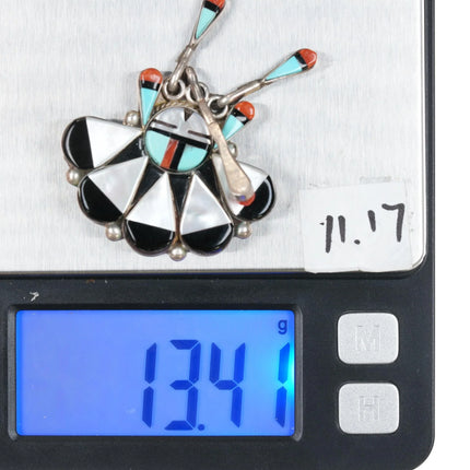 Vintage Zuni sterling channel inlay sunface pin with danglies - Estate Fresh Austin