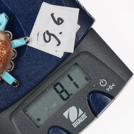 Vintage Zuni sterling cowrie shell turquoise inlay pin - Estate Fresh Austin