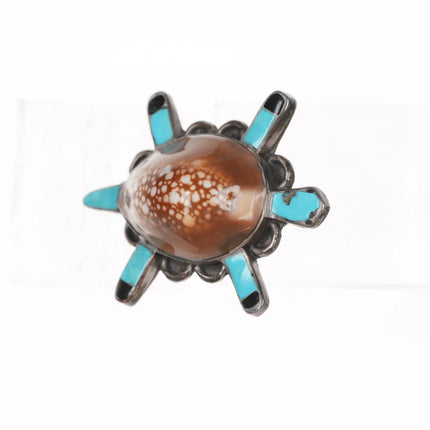 Vintage Zuni sterling cowrie shell turquoise inlay pin - Estate Fresh Austin