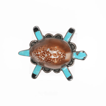 Vintage Zuni sterling cowrie shell turquoise inlay pin - Estate Fresh Austin