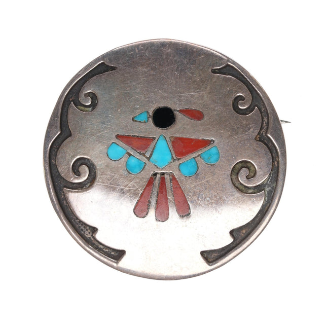 Vintage Zuni sterling flush inlay thunderbird pendant/pin - Estate Fresh Austin