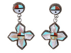 Vintage Zuni sterling Intarsia Inlay dangle sunface cross earrings - Estate Fresh Austin