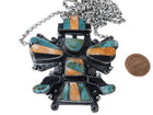 Vintage Zuni Sterling multi-stone inlay Knifewing with turquoise, spiny oyster s - Estate Fresh Austin