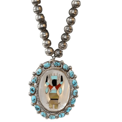 Vintage Zuni Sterling/turquoise/multi-stone inlay kachina necklace - Estate Fresh Austin
