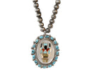 Vintage Zuni Sterling/turquoise/multi-stone inlay kachina necklace - Estate Fresh Austin