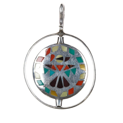 Vintage Zuni Sunface/thunderbird sterling channel inlay spinner pendant - Estate Fresh Austin