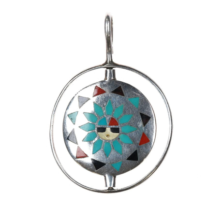 Vintage Zuni Sunface/thunderbird sterling channel inlay spinner pendant - Estate Fresh Austin