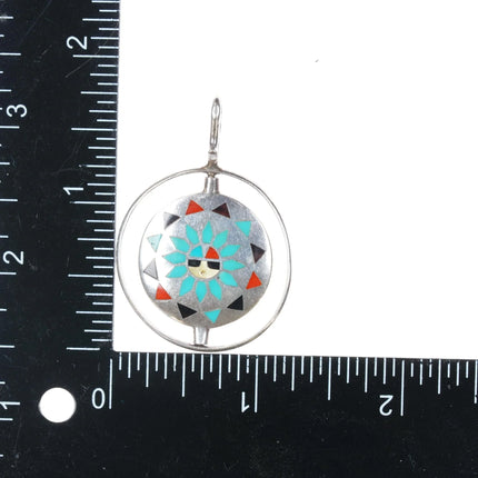 Vintage Zuni Sunface/thunderbird sterling channel inlay spinner pendant - Estate Fresh Austin