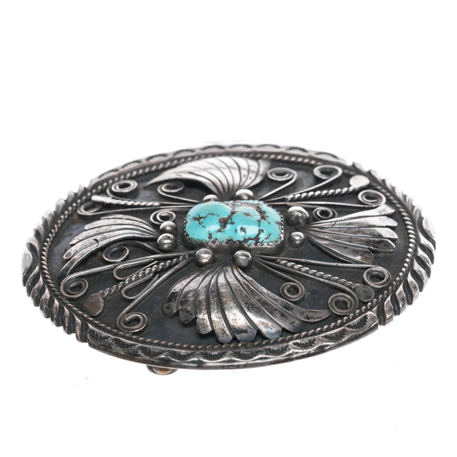 W Dodson Navajo Sterling and turquoise belt buckle - Estate Fresh Austin