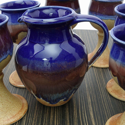 Walt Glass Pottery(1943 - 2016) McQueeney San Antonio Texas Blue Red Drip Pitcher - Estate Fresh Austin