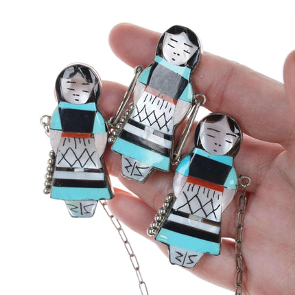 Waseta Zuni Sterling inlay necklace and earrings set - Estate Fresh Austin