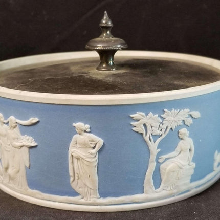 Wedgwood Blue and White jasperware Powder Jar Neoclassical Scenes Late 19th cent - Estate Fresh Austin