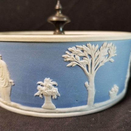 Wedgwood Blue and White jasperware Powder Jar Neoclassical Scenes Late 19th cent - Estate Fresh Austin