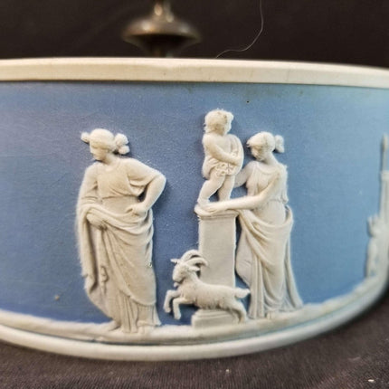 Wedgwood Blue and White jasperware Powder Jar Neoclassical Scenes Late 19th cent - Estate Fresh Austin