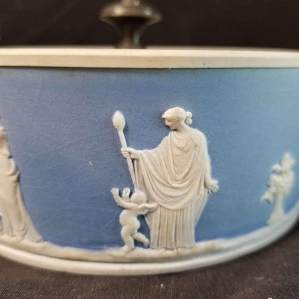 Wedgwood Blue and White jasperware Powder Jar Neoclassical Scenes Late 19th cent - Estate Fresh Austin