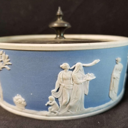 Wedgwood Blue and White jasperware Powder Jar Neoclassical Scenes Late 19th cent - Estate Fresh Austin