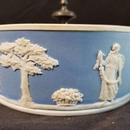 Wedgwood Blue and White jasperware Powder Jar Neoclassical Scenes Late 19th cent - Estate Fresh Austin