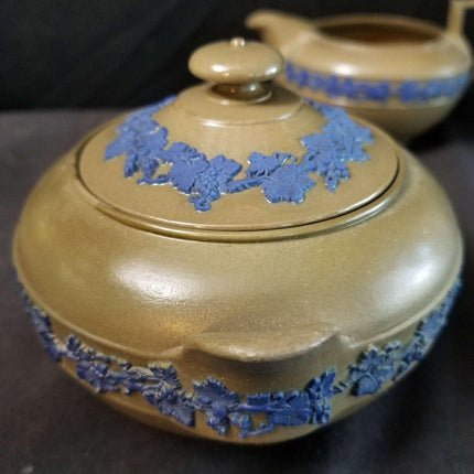 Wedgwood Blue on Brown Creamer and Sugar mid to Late 19th century - Estate Fresh Austin