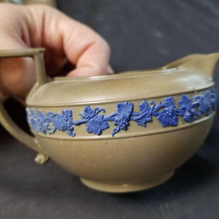 Wedgwood Blue on Brown Creamer and Sugar mid to Late 19th century - Estate Fresh Austin