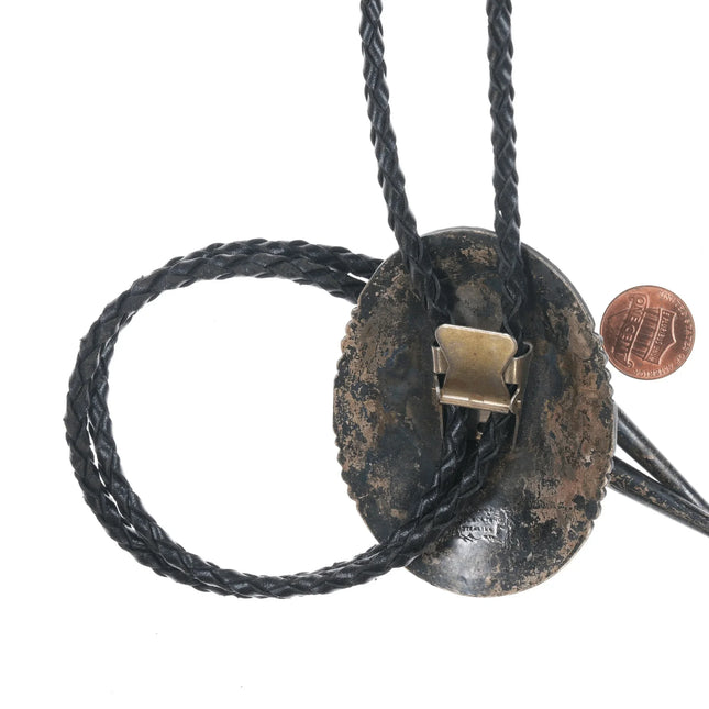 Wilbert Secatero Navajo Sterling turquoise and coral bolo tie - Estate Fresh Austin