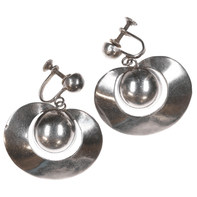 William Spratling silver modernist sterling screw back earrings sphere - Estate Fresh Austin