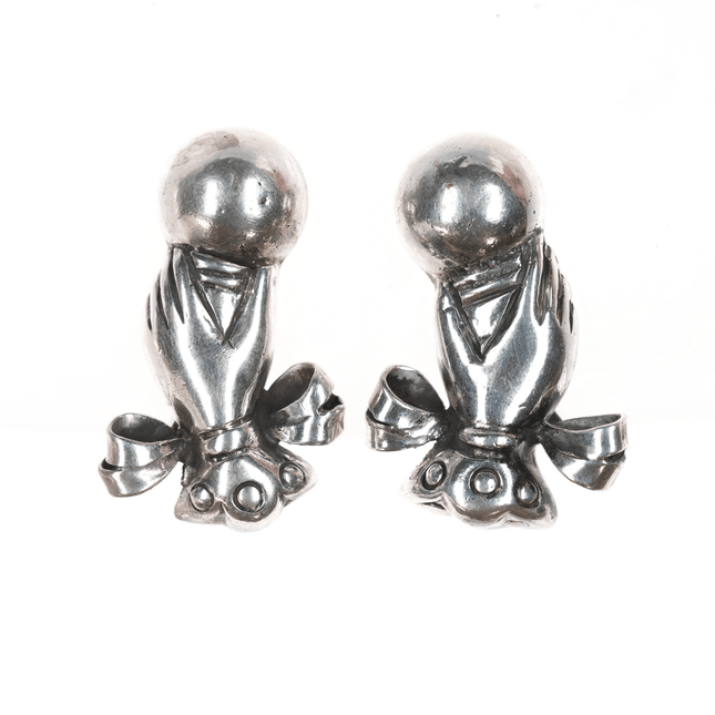 William Spratling silver modernist sterling screw back hand earrings - Estate Fresh Austin